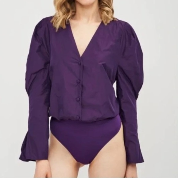 ZARA bodysuit button down long balloon  sleeves Purple Size Small - Picture 4 of 17